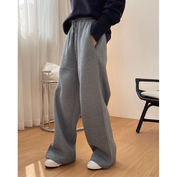 Women's Extra Wide Palazzo Sweatpants Made of Cotton Fleece with Drawstring and Side Pockets Amarae