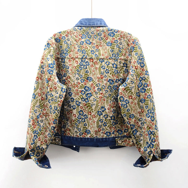 Floral patterned denim jacket for women with applied pockets and collar Lune London