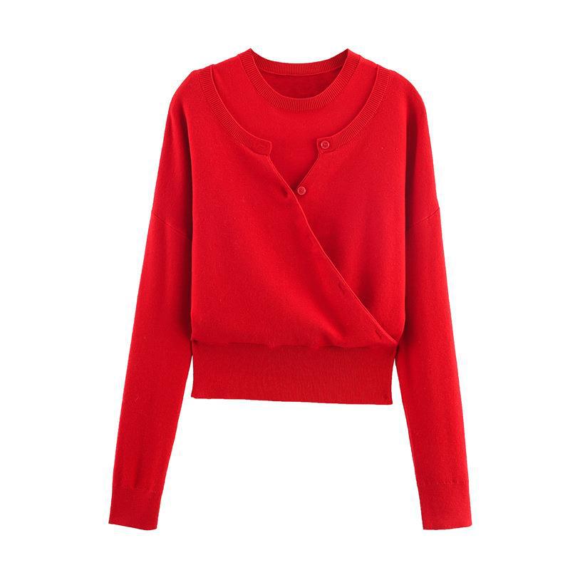Wrap sweater for women with button detail and modern cut Lune London
