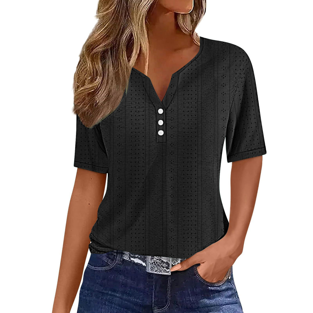 Short sleeve shirt for women with button details and fine plunging mesh structure Lune London