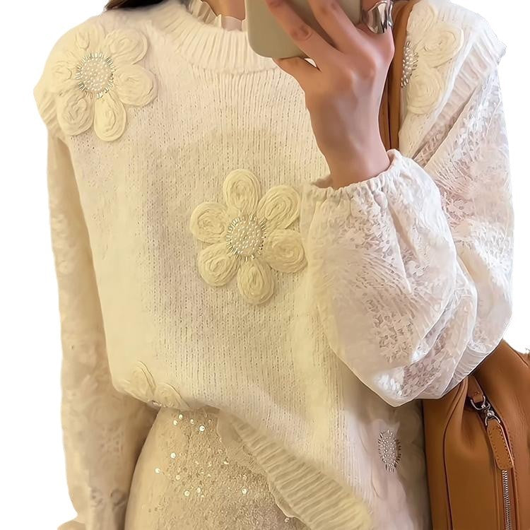 Pull en maille pour femme avec des appliqués floraux et une surface texturée Chic & Stil