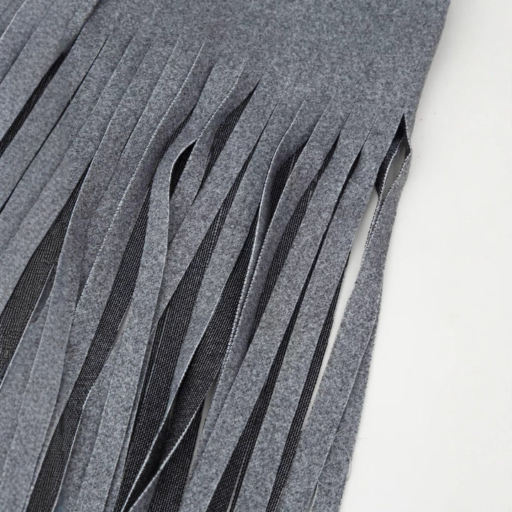 Women's Double-Breasted Wool Blend Coat with Fringe Hem and Draped Lapel Amarae