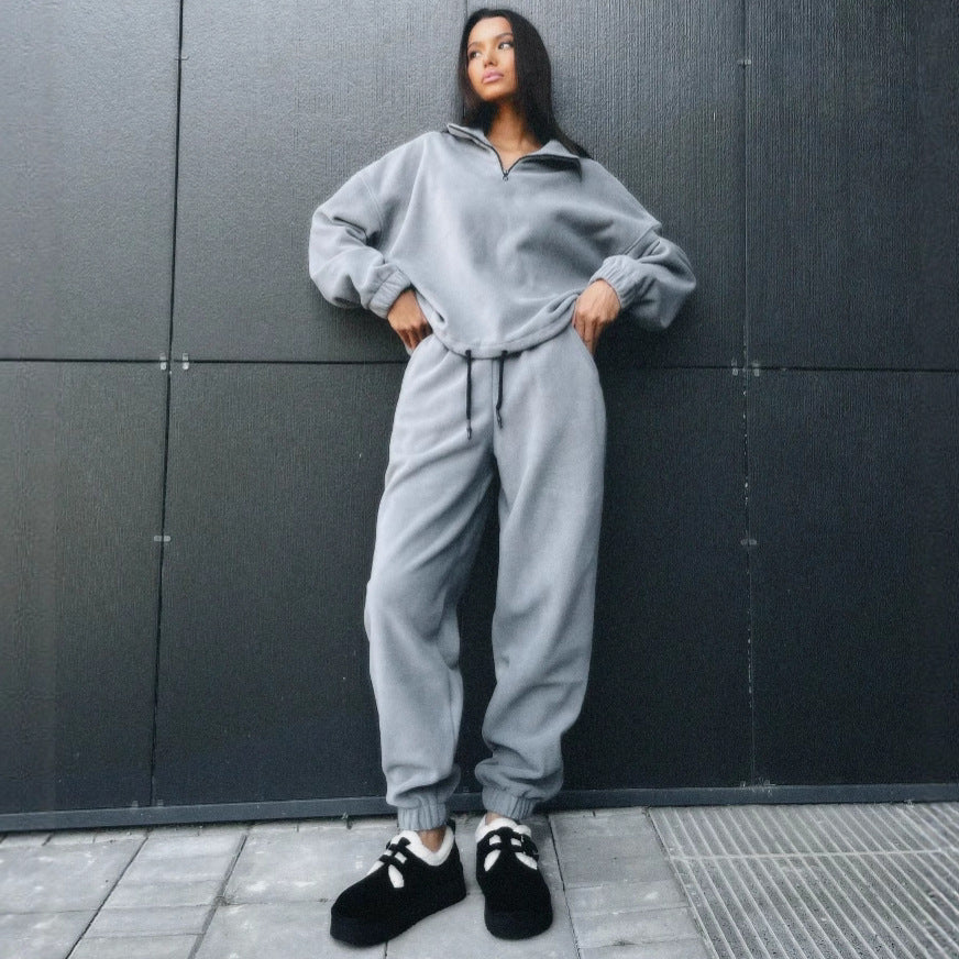 Ladies Fleece Loungewear with high collar and zip Lune London