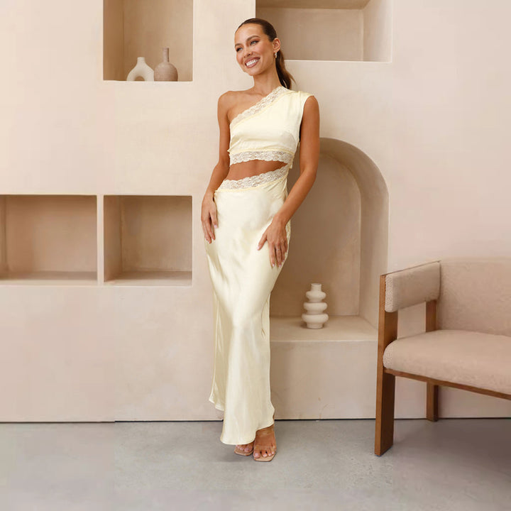 Women's elegant wedding dress with asymmetric design and lace Lune London
