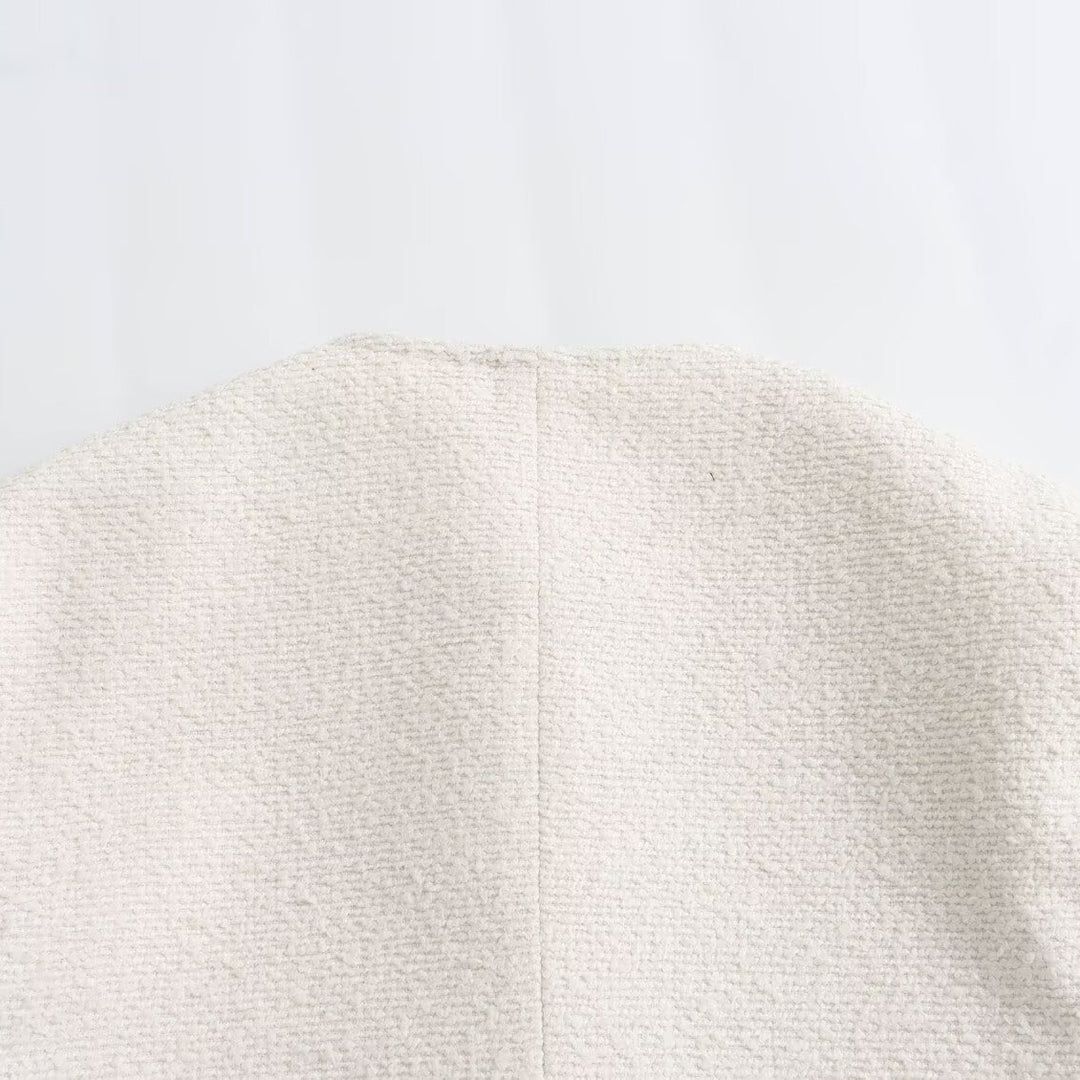 Women's Boxy Boucle Jacket with Round Neckline, Decorative Button Placket and Flap Pockets Amarae