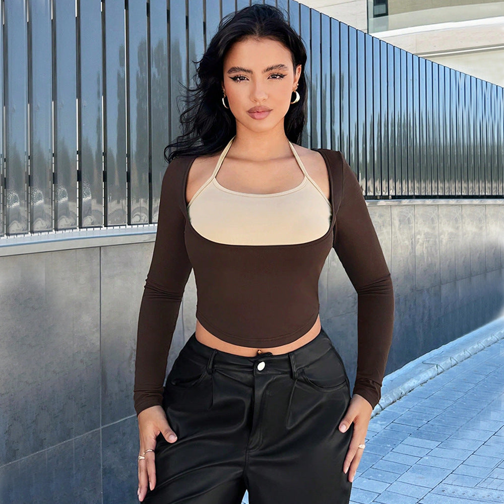 Top court à manches longues tendance pour femmes avec look bustier intégré Chic & Stil