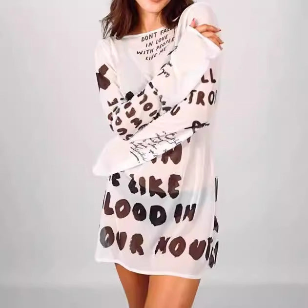 Casual long sleeve long dress for women with creative inscription Lune London