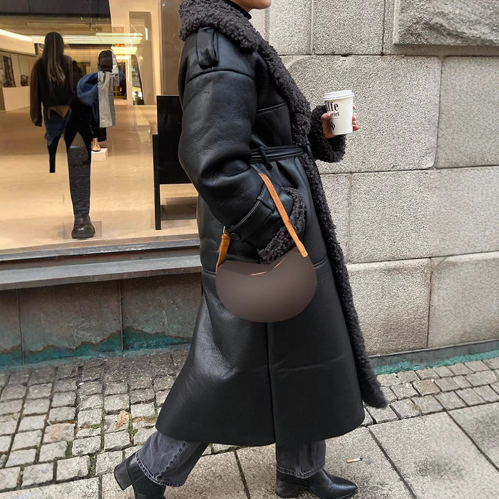 Oversized faux leather coat for women with textured inner lining Amarae