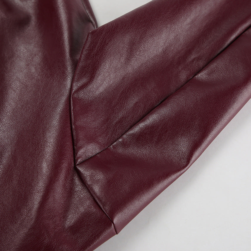 Urban style women’s faux leather jacket with high collar and practical pockets Lune London