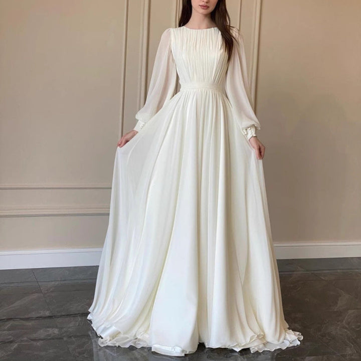 Lune London | Transparent White Wedding Dress Round Neck Long Sleeve Dress