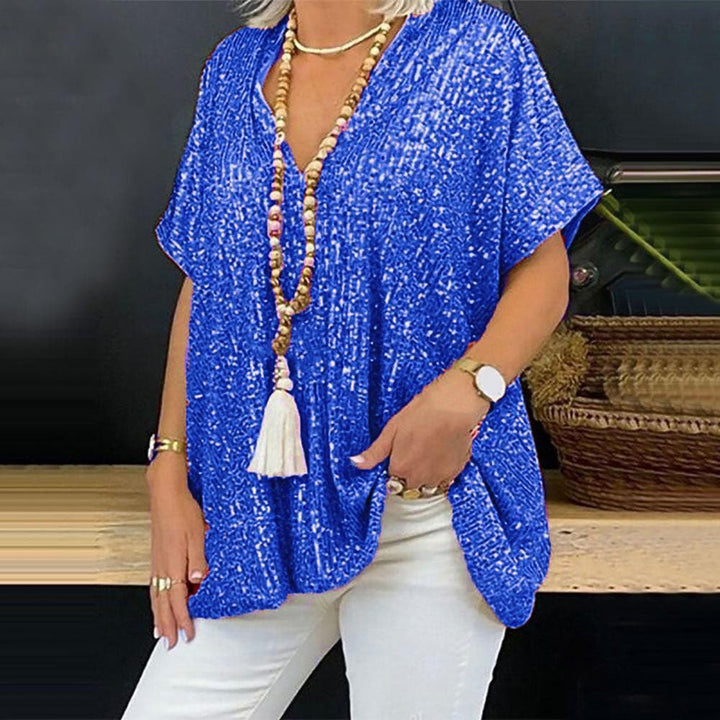Ladies Sparkling Top with Elegant V-Neck and Light Cut Lune London