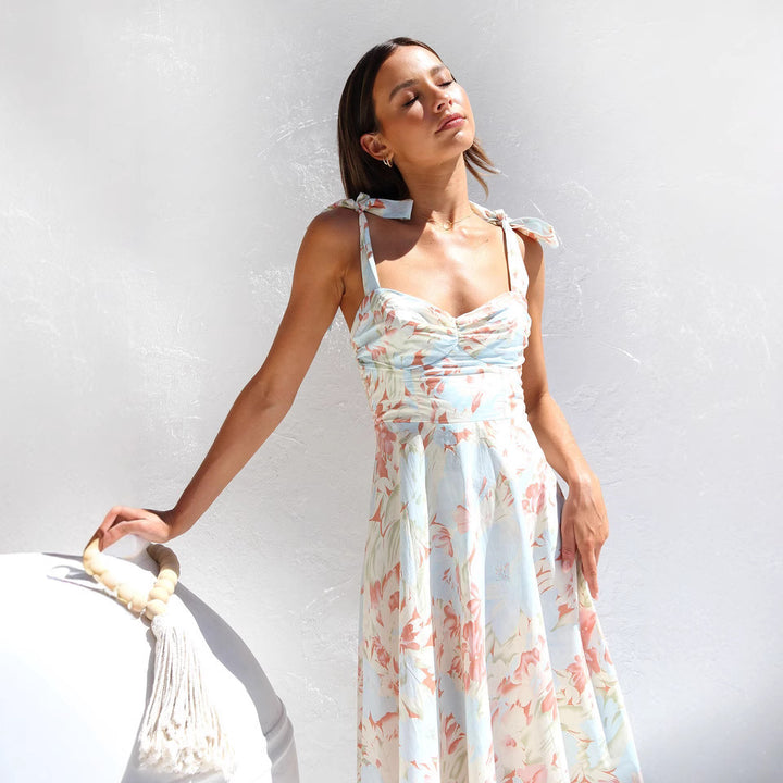 Chic and Stylish Floral Print A-Line Midi Dress for Women