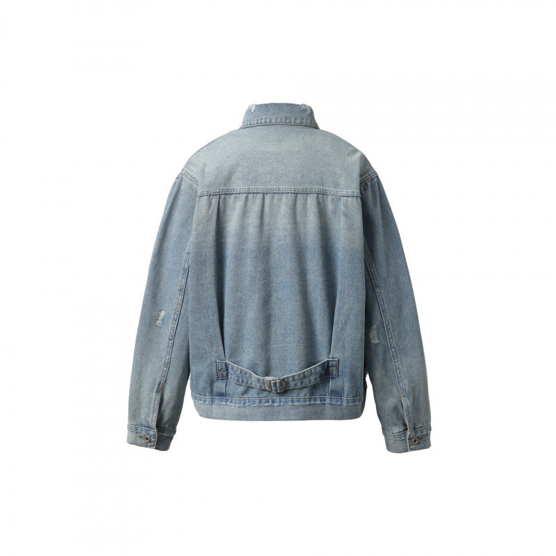 Men's oversized denim jacket in vintage look with slight used effect and chest pockets Amarae