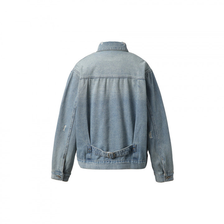 Men's oversized denim jacket in vintage look with slight used effect and chest pockets Amarae