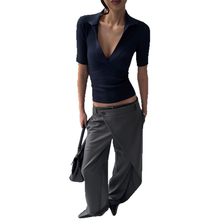 Elegant high-regular trousers for women with asymmetric cut Lune London