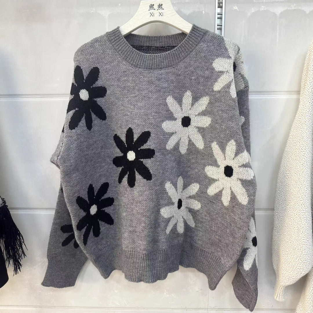 Pull en tricot pour femmes avec motif floral et coupe décontractée Chic & Stil