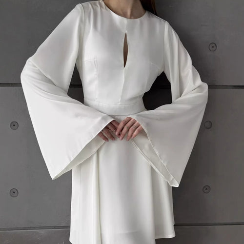 Women Elegant Wrap Dress with Flared Sleeves and Deep V-Neck Amarae