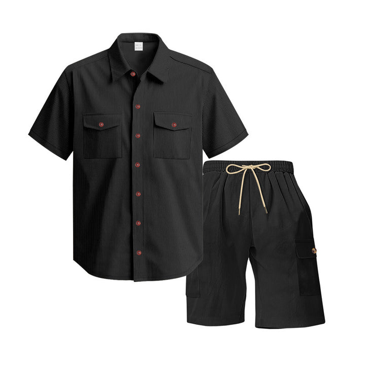 Casual shirt for men and shorts set with practical chest pockets and elastic waistband Lune London