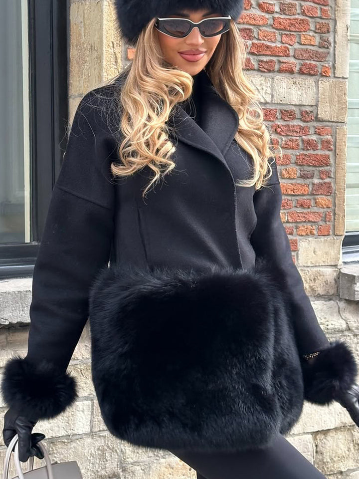 Women's short coat made of wool blend with decorative fur pockets and casual boxy silhouette Amarae