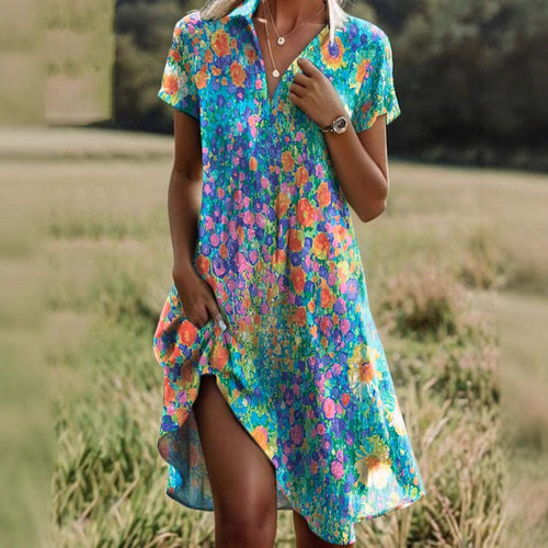 Casual dress for women with a floral design and an asymmetrical cut Amarae