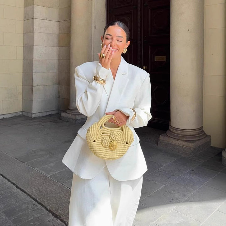 Women Oversized Linen Blazer with Structured Shoulder and Tailored Hem Amarae