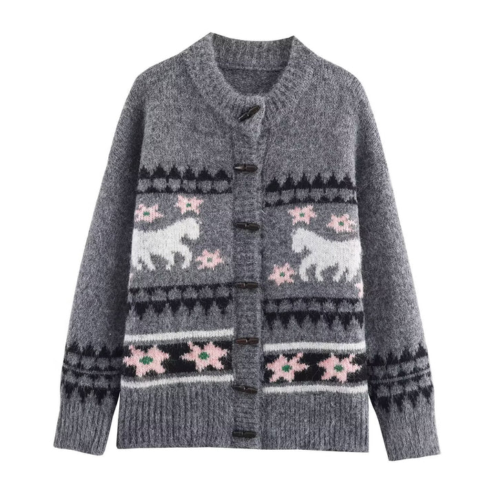 Women's Two-Piece Knit Set with Norwegian Pattern Cardigan and Flared Skirt Amarae