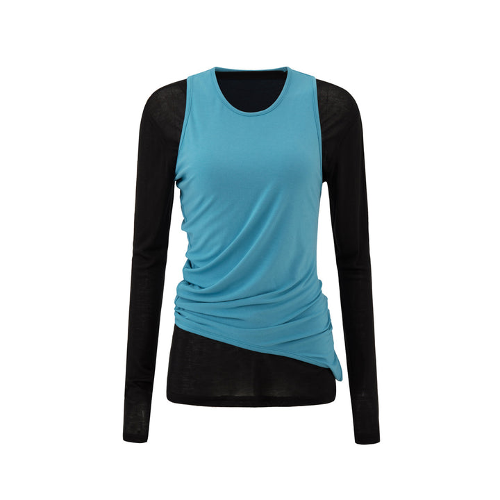 Women Asymmetrical Layering Top with Extended Hem Amarae