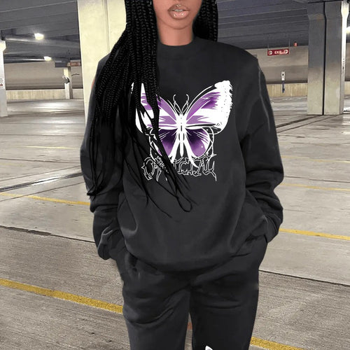 Women's sweatshirt and jogger pants set with a creative butterfly design Amarae
