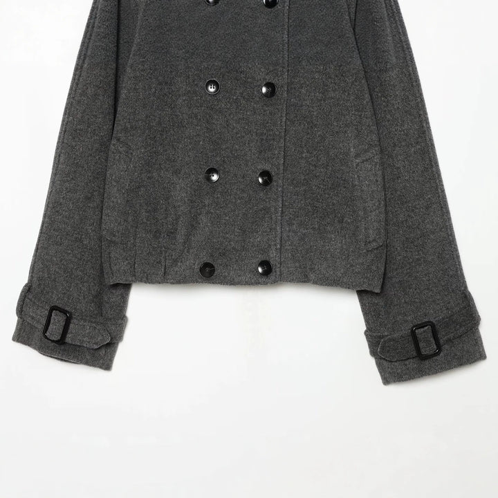 Women Short Peacoat with Double Breasted, High Standing Collar, Shoulder Epaulettes and Adjustable Cuffs Amarae
