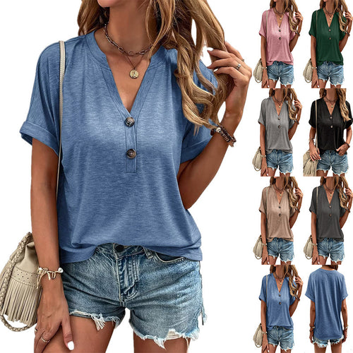 Women Relaxed Fit Buttoned Henley Top Amarae