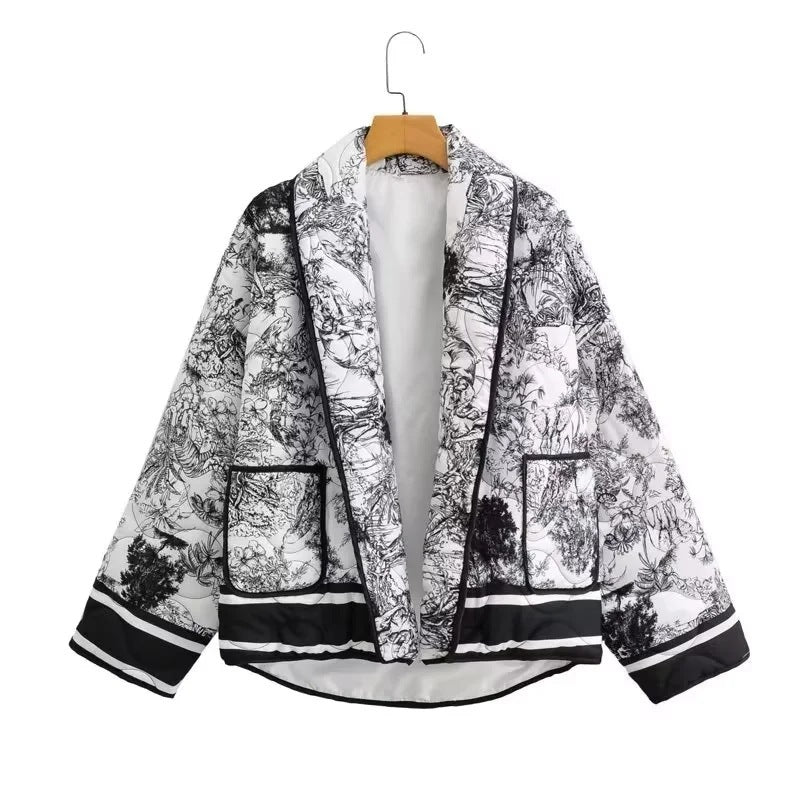 Women's down jacket with floral design and stylish pockets Lune London