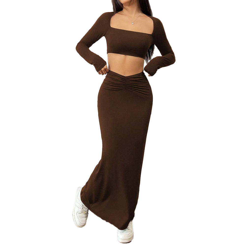 Ensemble de tee-shirt court et de jupe maxi à volants pour femmes Chic & Stil