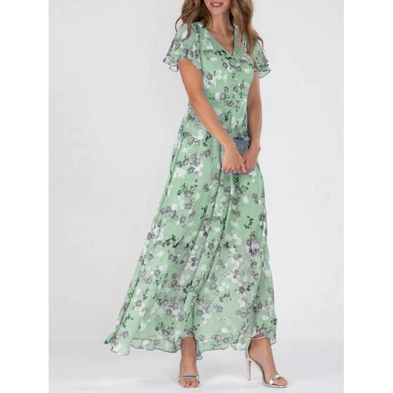 Maxi dress for women with elegant ruffle details and a chic floral design