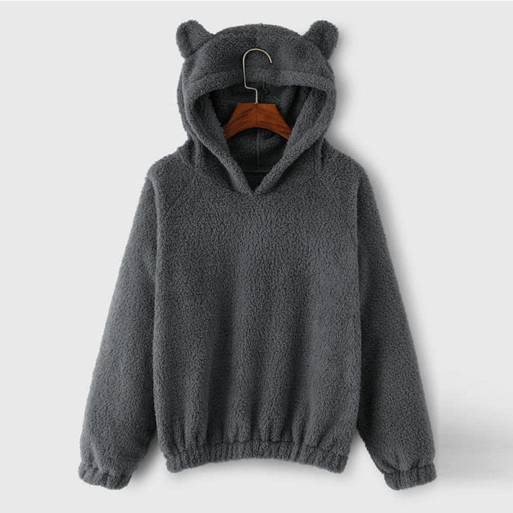 Women's Cozy Teddy Hooded Sweater with Bear Ears and Drawstring Hem Amarae