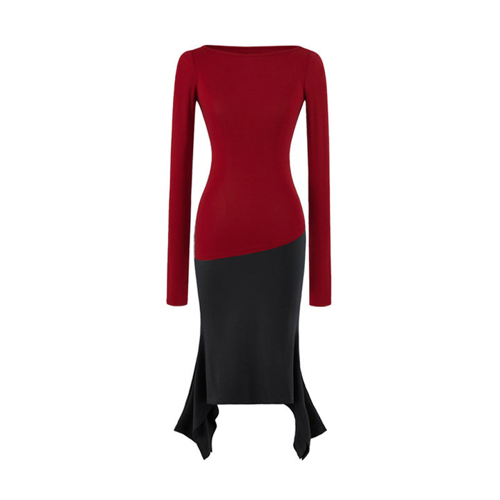 Women Figure-Hugging Midi Dress with Asymmetrical Hem and Panel Design Amarae