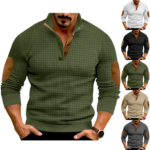 Men's sweater with high collar and contrasting leather details Amarae