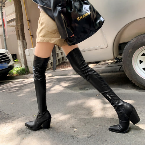 Over-the-knee high heel boots for women with a chic strap design Amarae