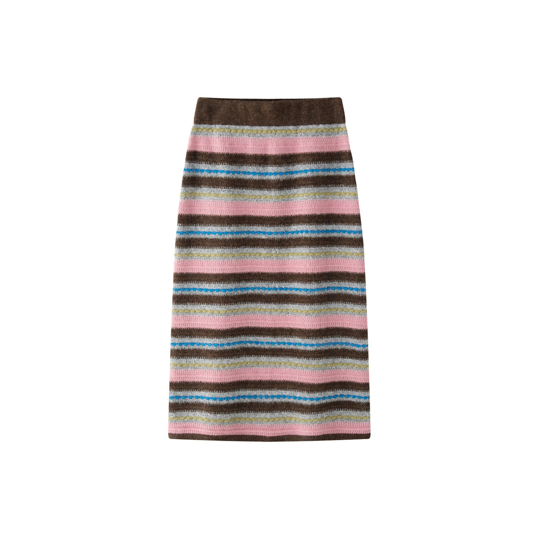 Women Striped Maxi Knit Skirt with High Waist and Fine Rib Structure Amarae