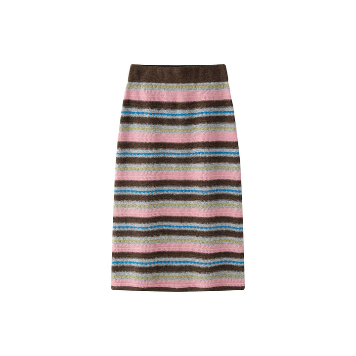 Women Striped Maxi Knit Skirt with High Waist and Fine Rib Structure Amarae