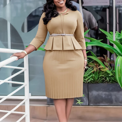 Elegant peplum dress for women with integrated waist belt and structured skirt Amarae