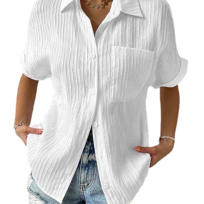 Women's Short Sleeve Shirt Blouse with Structured Material Amarae