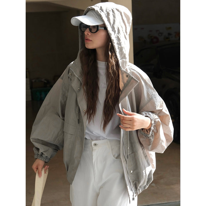 Women's Lightweight Oversized Windbreaker with Elastic Hem and Balloon Sleeves Amarae