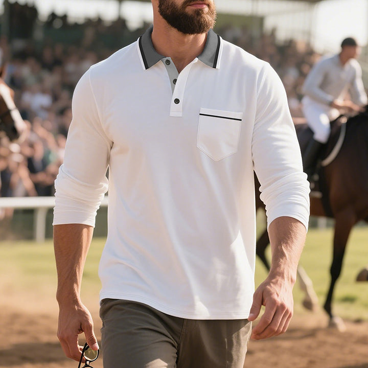 Men's long sleeve polo shirt in breathable fabric with modern collar Lune London