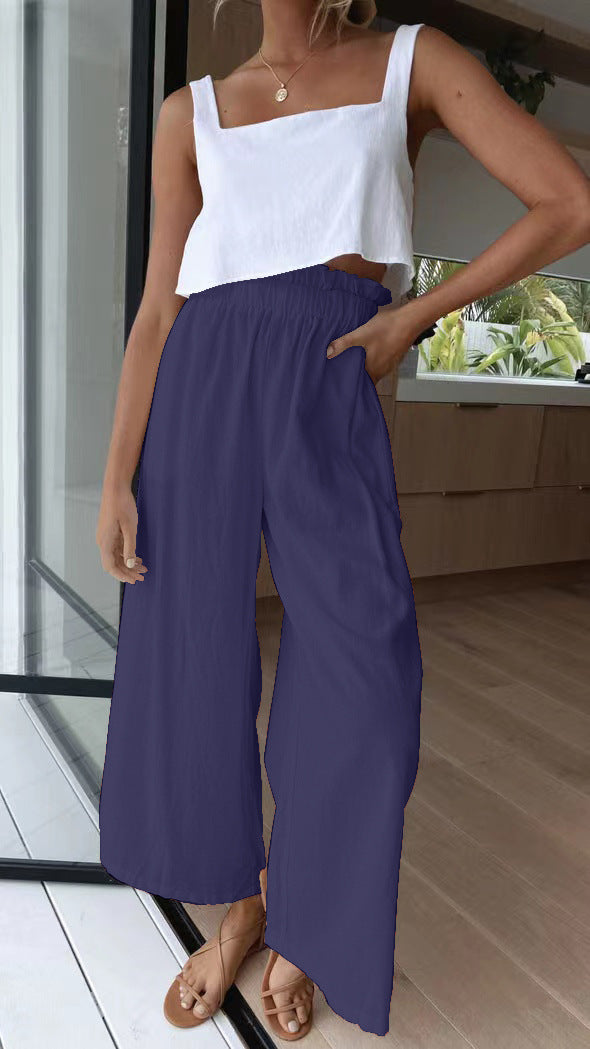 High-waisted palazzo pants for women with elastic waist and side pockets Lune London