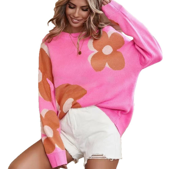 Pull femme avec motif floral et col rond classique Chic & Stil