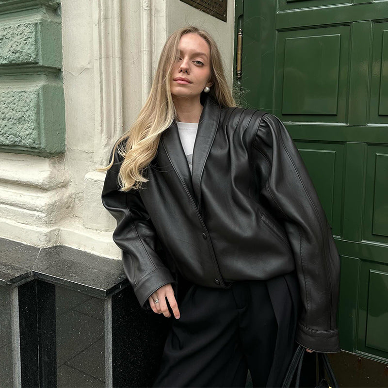 Veste blazer en cuir pour femmes avec manches bouffantes Chic & Stil
