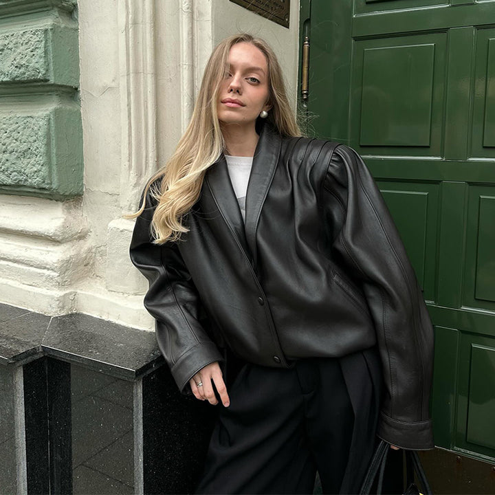 Veste blazer en cuir pour femmes avec manches bouffantes Chic & Stil