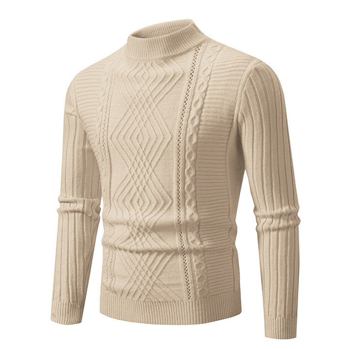 High-quality cotton turtleneck sweater for men with a ribbed cable pattern Lune London