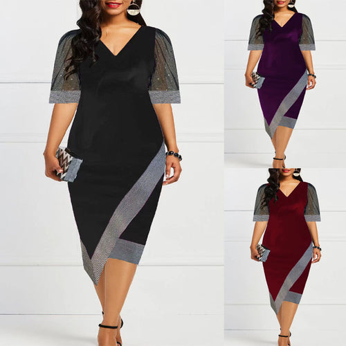 Ladies Elegant Cocktail Dress with Sheer Puff Sleeves and Asymmetrical Hem Amarae