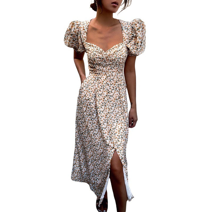 Ladies flowers shirt puff sleeves midi dress Lune London